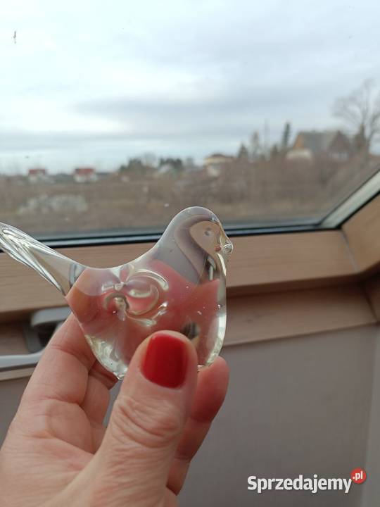 Szkło ptak wróbelek przycisk do papieru figurka Zamość