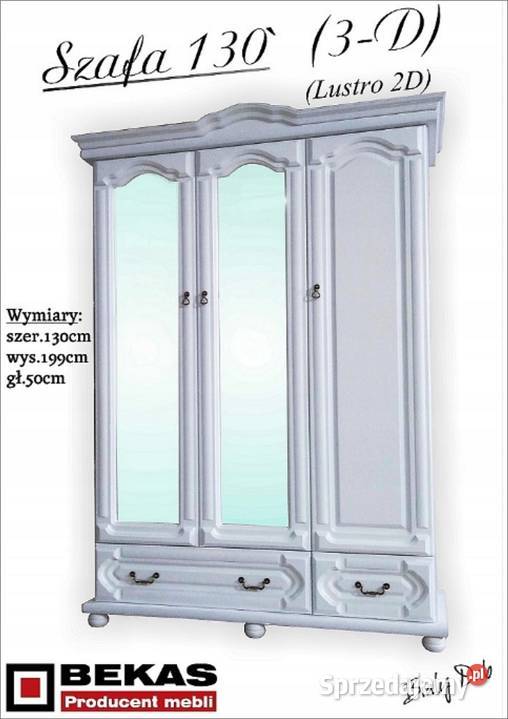 Styl nowa Szafa 130 3D z Lustrami Biały Dąb Włocławek
