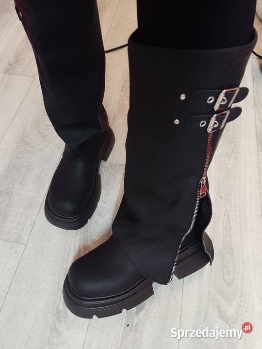 3940 Czarne Zdobione Kozaki traperowe NOWE małopolskie Kraków sprzedam