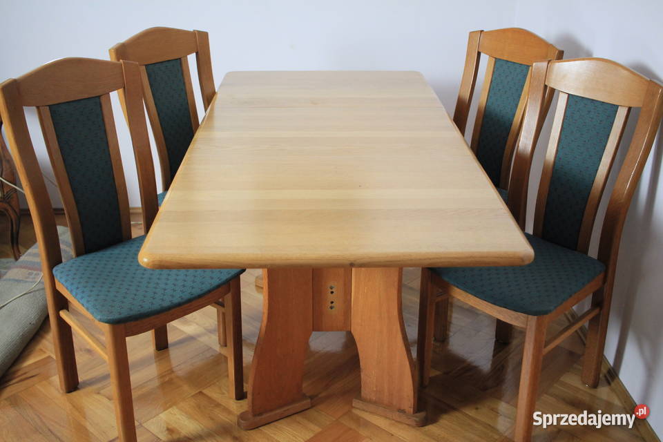 Stół jadalniasalon komplet krzeseł zielonych DĄB Pszczyna