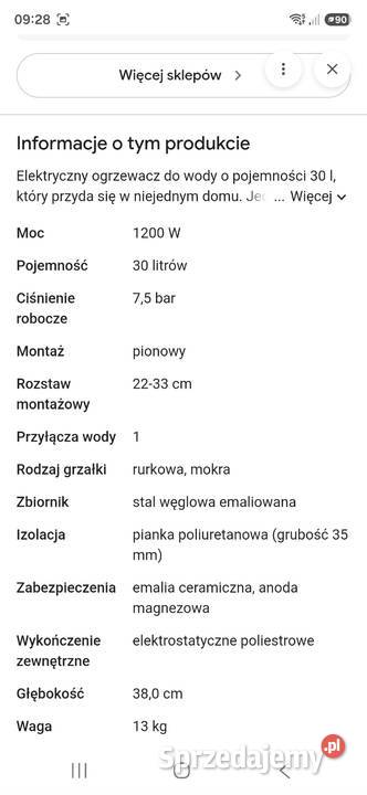 Terma elektryczna 30L Bojler ELPROM Małkinia Górna sprzedam