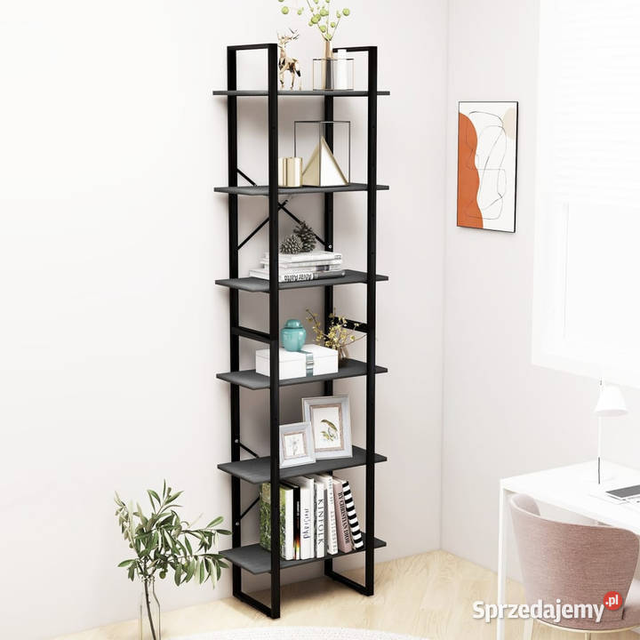 Regał na książki szary 60x30x210 lite drewno mazowieckie