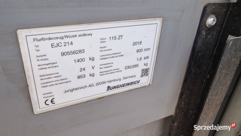 Jungheinrich Wózek Paletowy Masztowy Widłowy EJC Wieluń