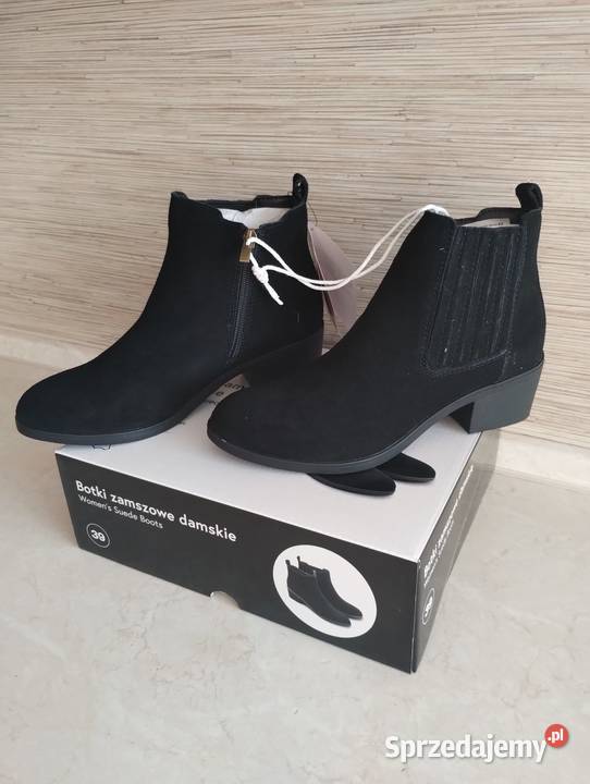 NOWE Buty damskie zamszowe botki CZARNE 39 skóra śląskie Zabrze