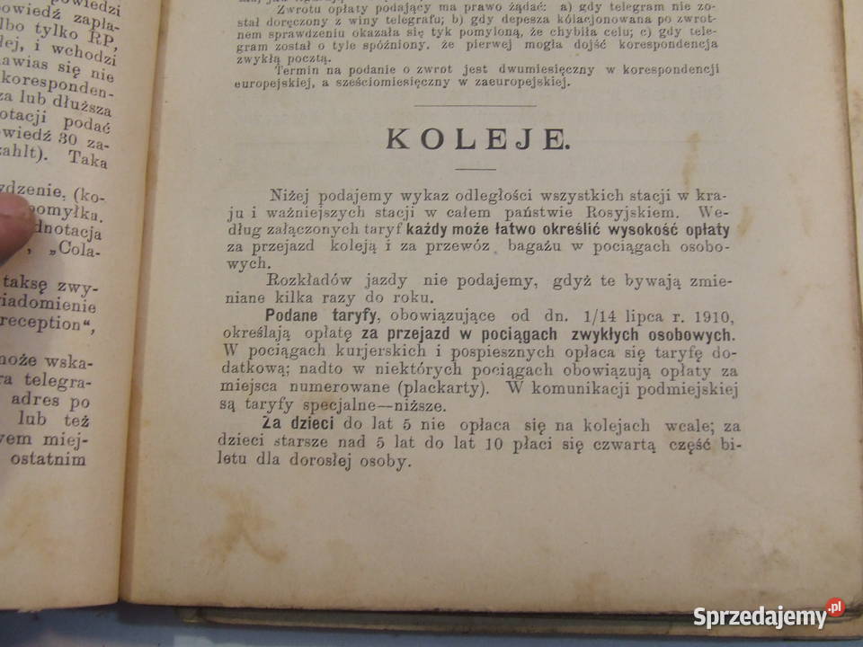 Przedwojenny informator 1910 taryfy ceny biletów Czeladź sprzedam
