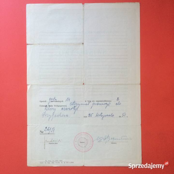 1745 Świadectwo Liceum Rolniczego 2 Tchórzewski Szczecin sprzedam