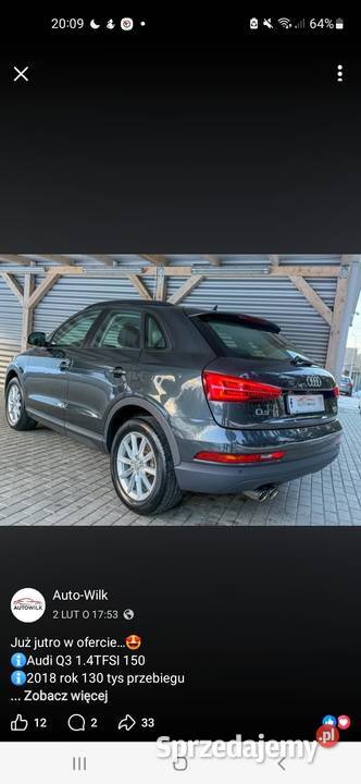 Audi Q3 14 tfsi 150 132000km małopolskie Kraków