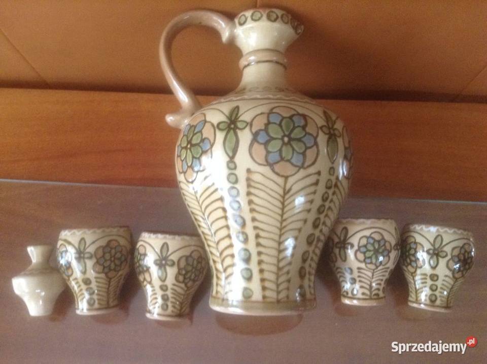 Rękodzieło zestaw ceramiczny dzban z 6 kubkami Opole