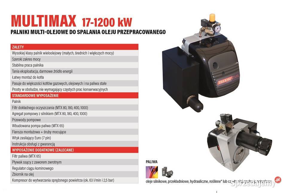 Palnik na olej opałowy zużyty spożywczy 1565kW stal Piece i kominki Pruszków