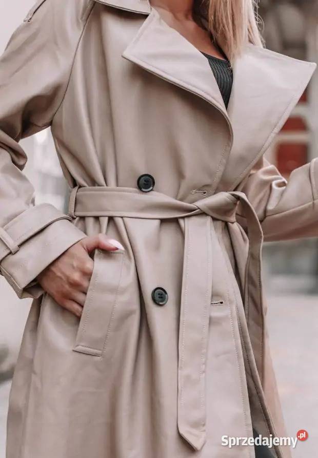 Płaszcz Z Imitacji Skóry Spy Beżowy Nowy Kawęczyn sprzedam