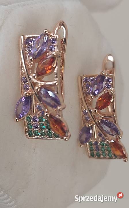 Kolczyki kolorowe Różowe Złoto 585 sprzedam