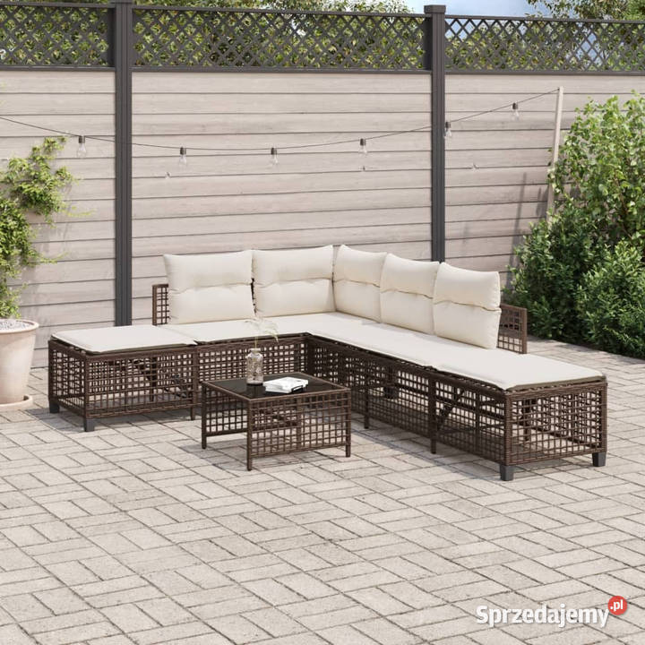 3cz narożna sofa ogrodowa z poduszkami brązowa Warszawa
