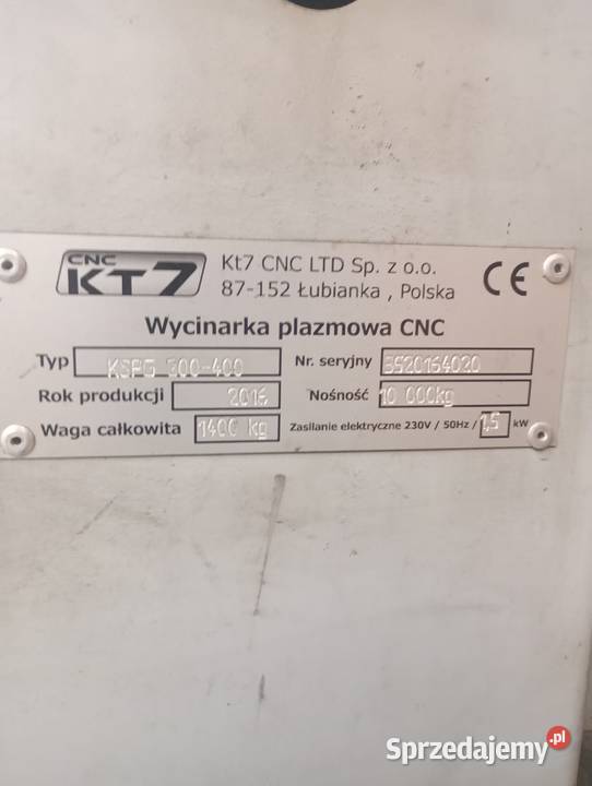 Wypalarka Plazmowa KT7 Agregat Hypertherm 105A Zduńska Wola