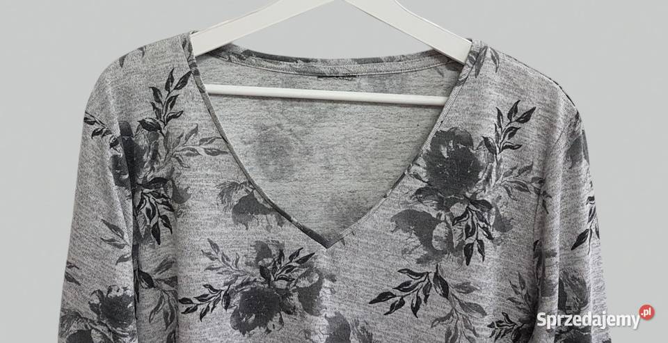 Damski lekki sweter szary w kwiaty z krótkim Chrzanów sprzedam