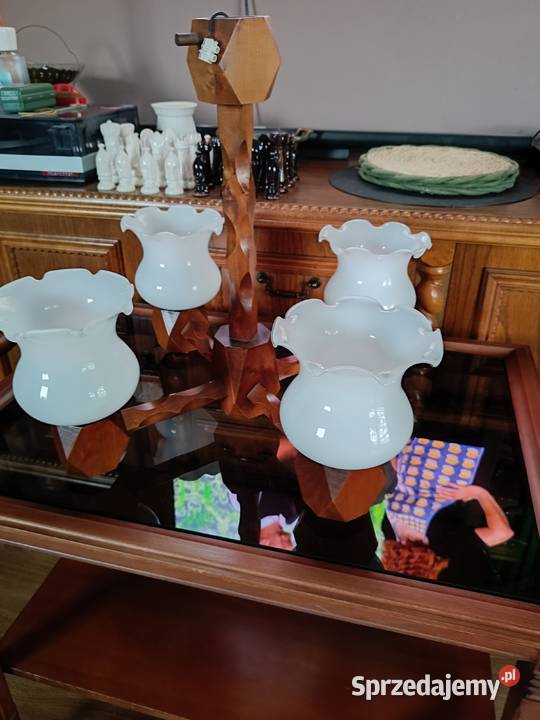 Stary żyrandol drewniany na 4 żarówki Lampy wiszące Dom i Ogród Lipno