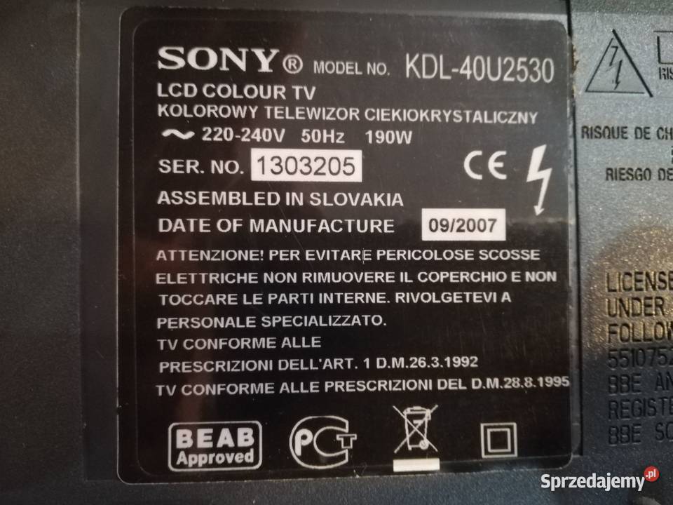 Sprzedam używany telewizor marki SONY Bravia 40 Nowy Tomyśl