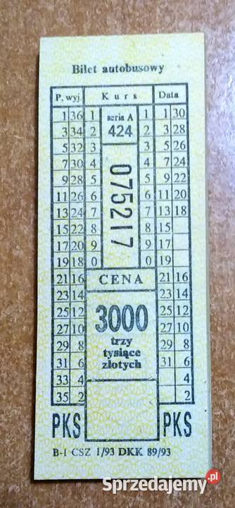 Stary bilet autobusowy PKS o nominale 3000 zł