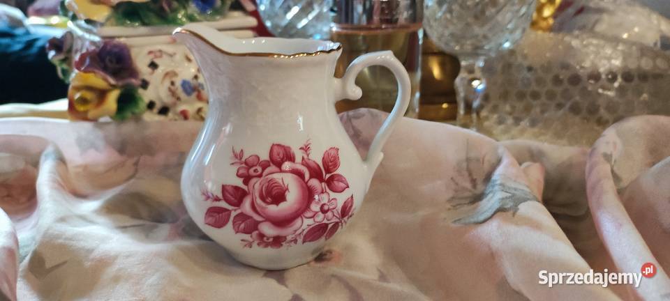 Mlecznik z różową różą biel porcelana Arzberg dolnośląskie Wrocław