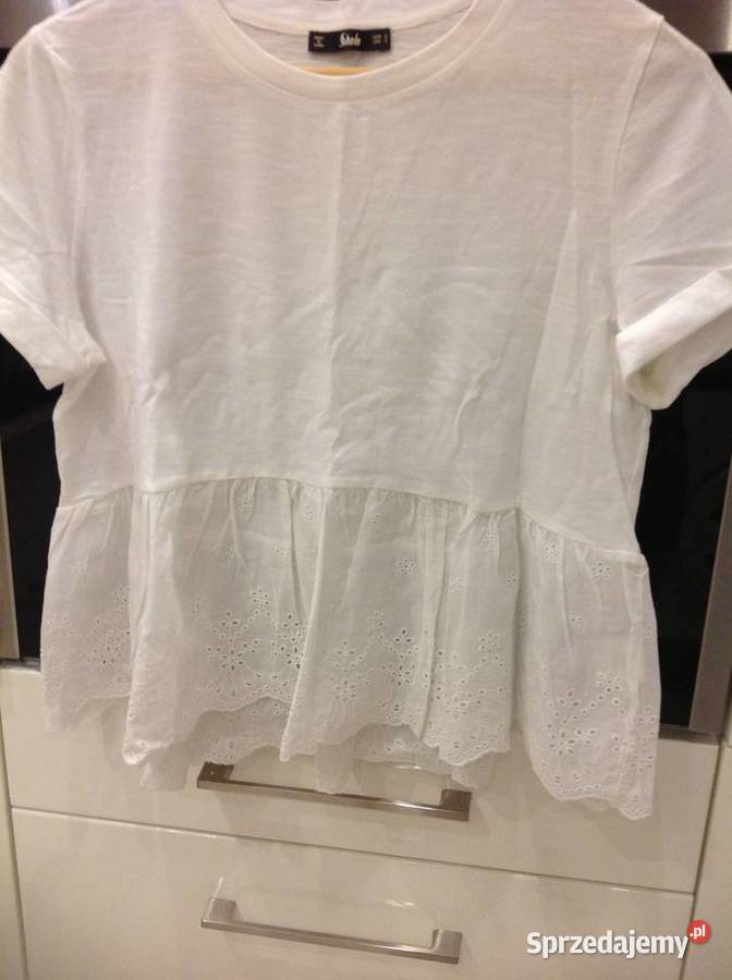 Bluzka Biała z Falbaną Damska z Haftem S j Nowa biały Bluzki i koszule Nowa Sól sprzedam