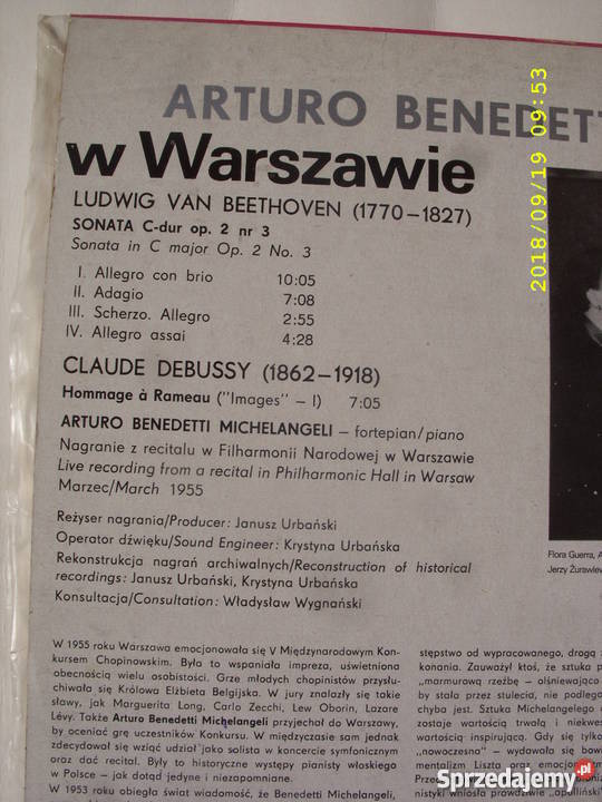 A BENEDETTI MICHELANGELI W WWIE LP winyl klasyczna Wołów