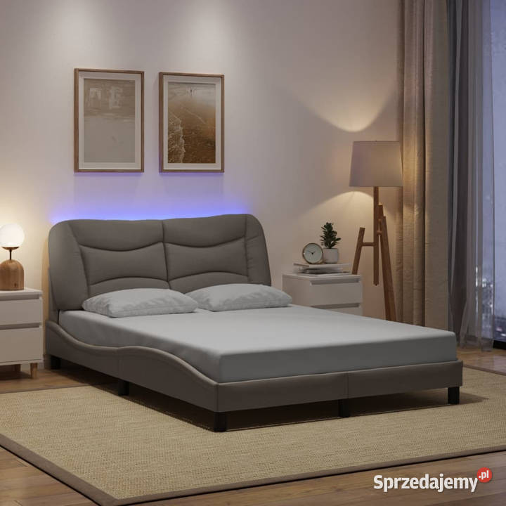Rama łóżka z LED kolor taupe tkanina 140x190 Łóżka mazowieckie Warszawa