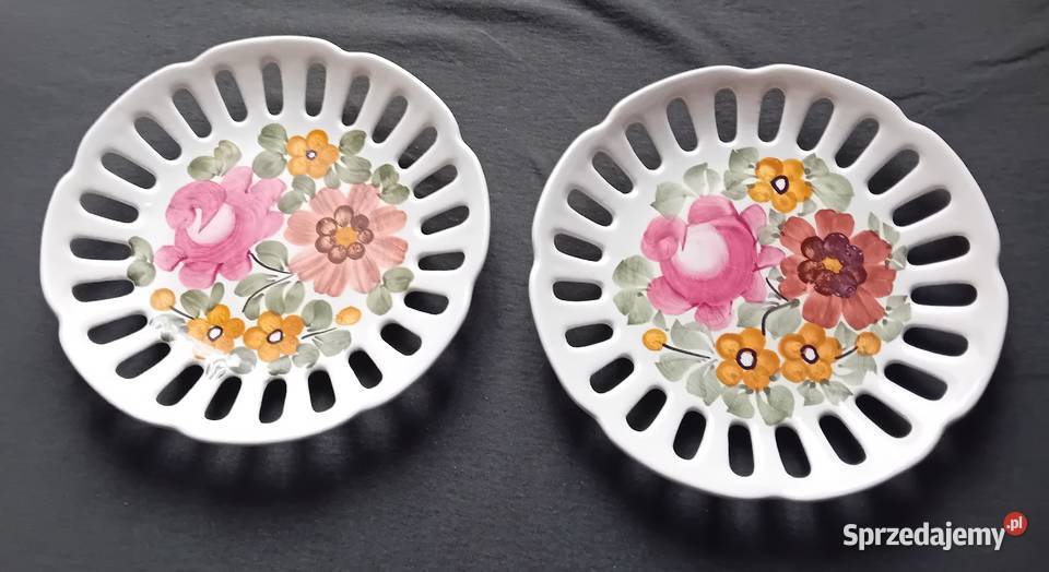 Dwa ręcznie malowane ażurowe talerzyki ZF Koło
