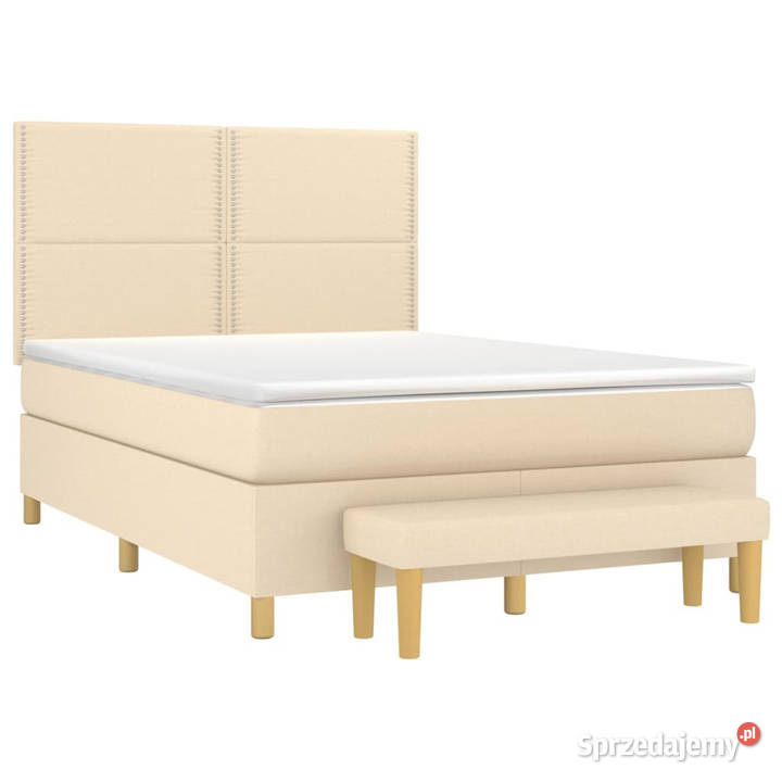 Łóżko kontynentalne z materacem kremowe tkanina 128cm