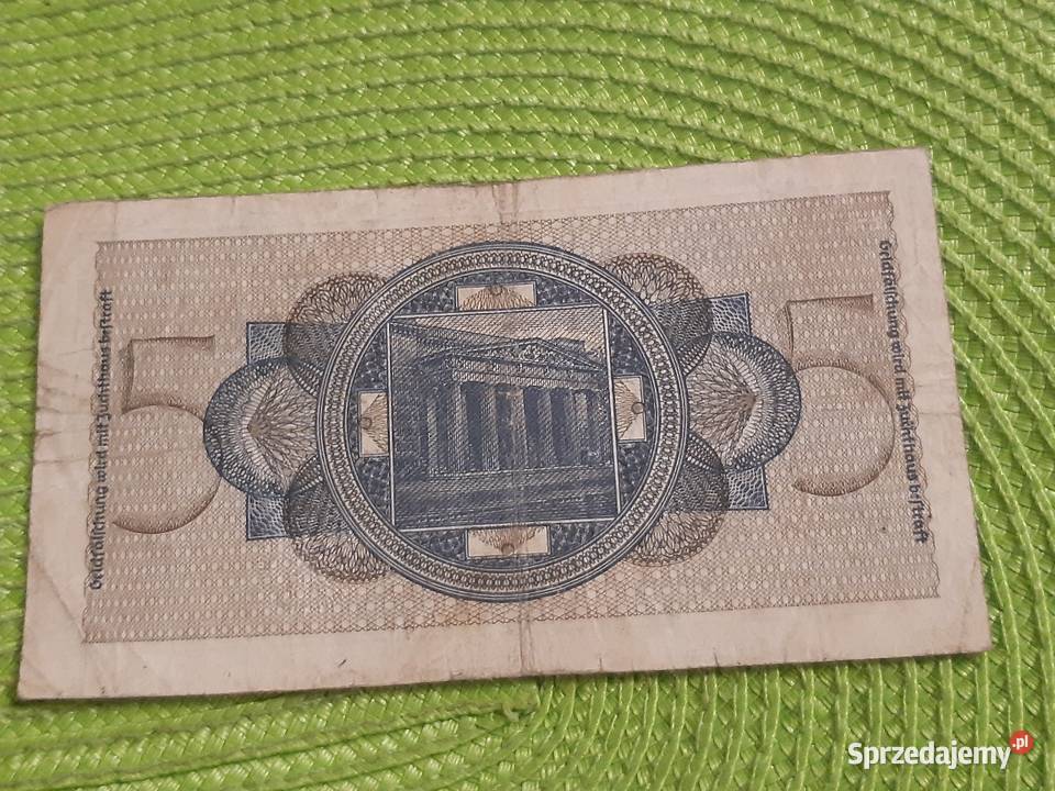 banknot niemiecki 5 reichsmark 1939r Łomża