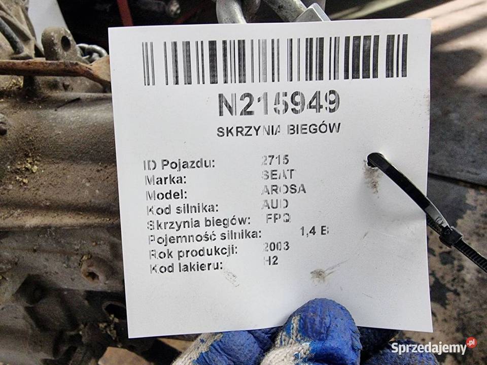 SKRZYNIA BIEGÓW SEAT AROSA FPQ osobowe Części samochodowe Lipno sprzedam