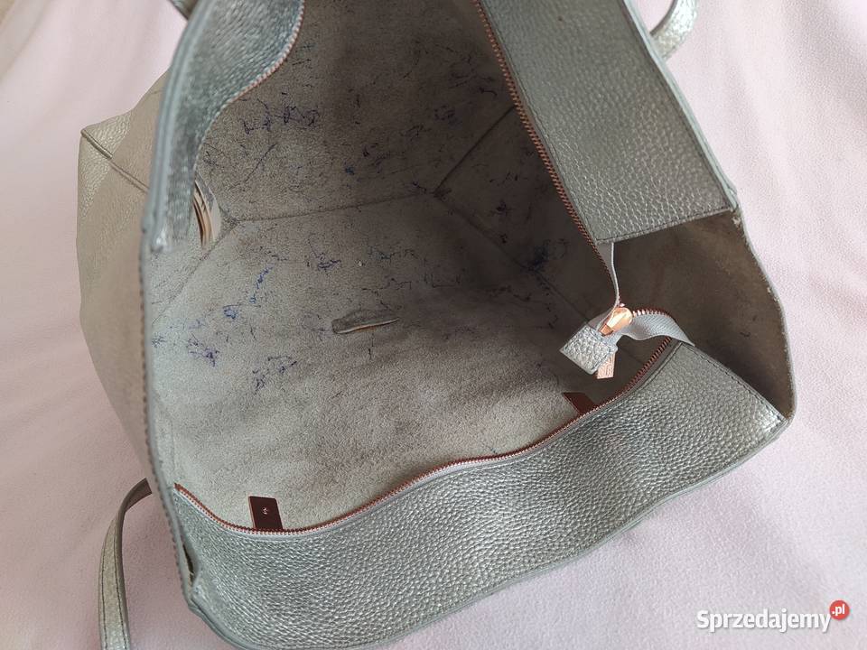 Torebka Ted Baker skorzana torba A4 srebrna Na ramię Torby i torebki Dębica