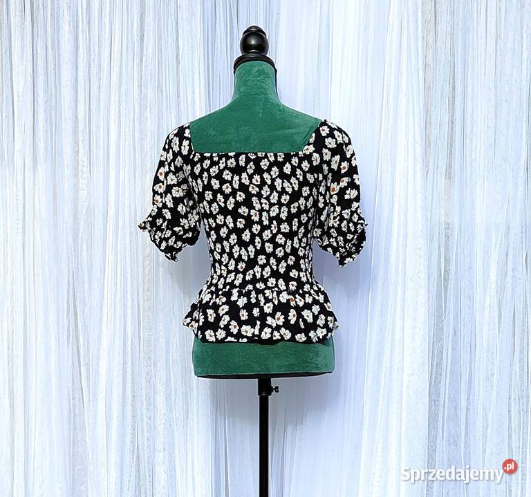 Bluzka hiszpanka top S 36 czarna kwiaty białe BY Szczecin
