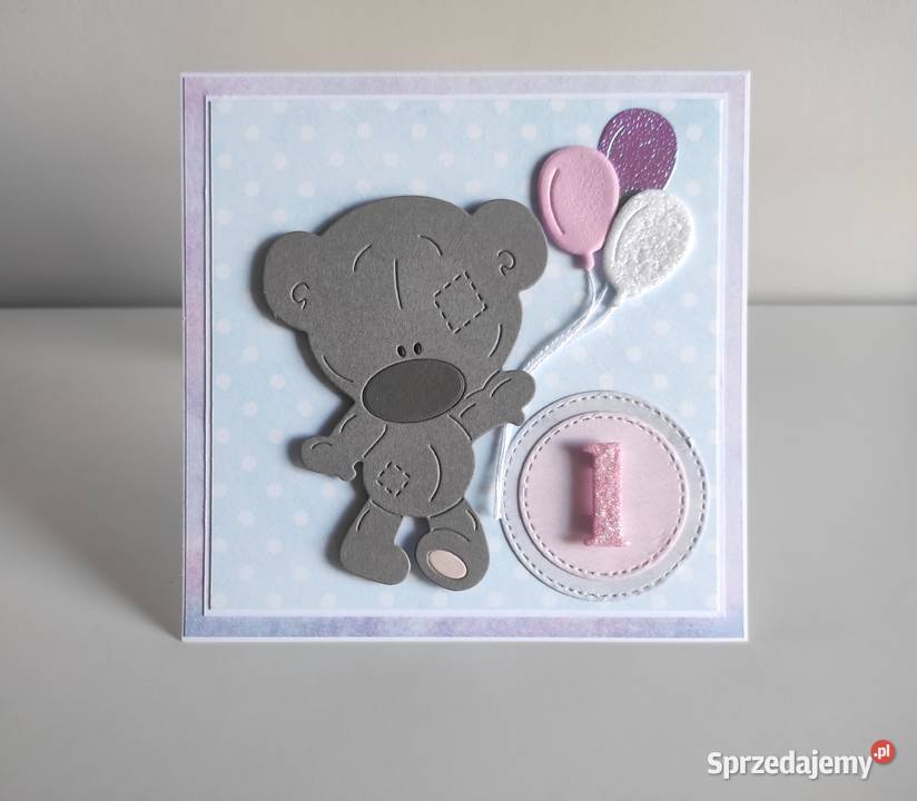 Kartka ręcznie robiona na urodziny roczek miś z Łódź
