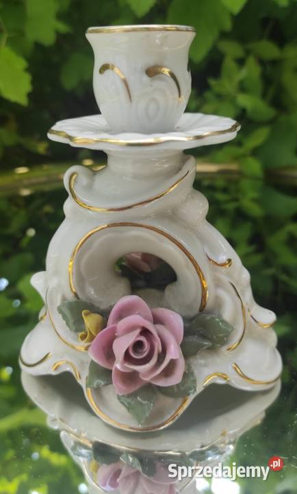 Drezdeński dekoracyjny świecznik porcelanowy Pabianice