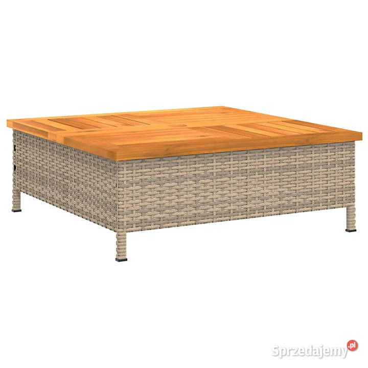 Stolik ogrodowy beżowy 70x70x25 rattan i drewno Warszawa