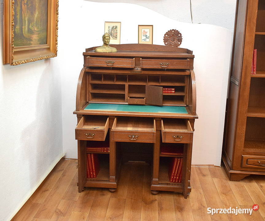 STARA DĘBOWA SEKRETERA BIURKO Z ROLETĄ Świdnica