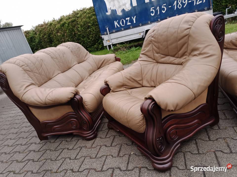 Komplet Wypoczynkowy BROWN 321 i Ława Dąb skóra śląskie Kozy