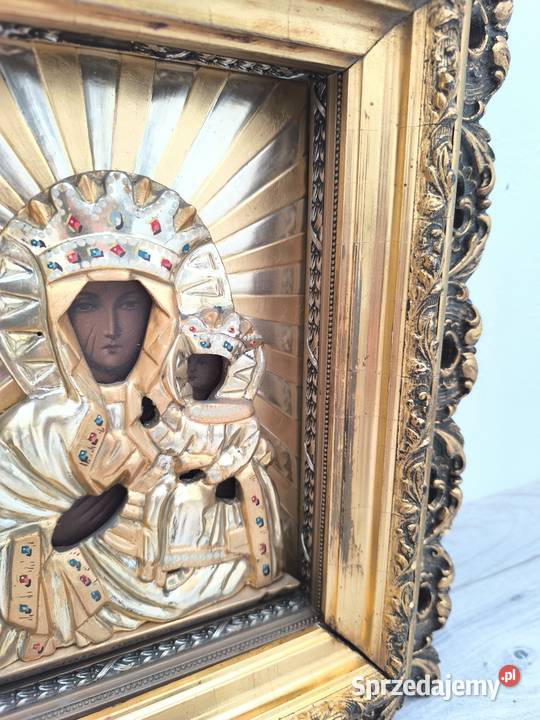 Piękna stara oryginalna ikona XIX wieczna Matka Łódź