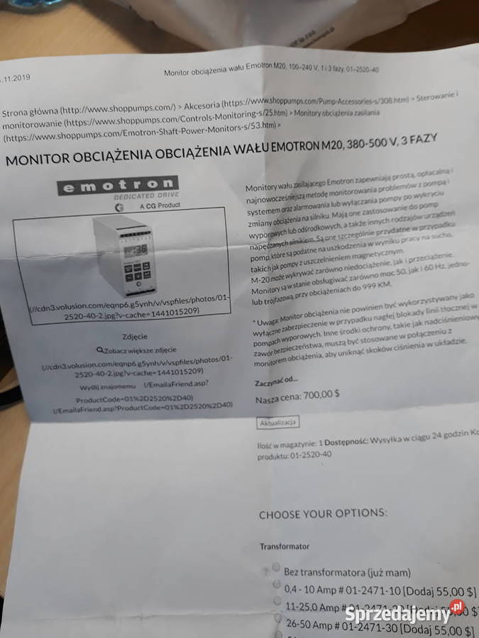 Emotron M20 zabezpieczenie silników