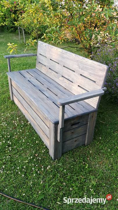 Skrzynia drewniana z oparciem i podłokietnikami 126cm