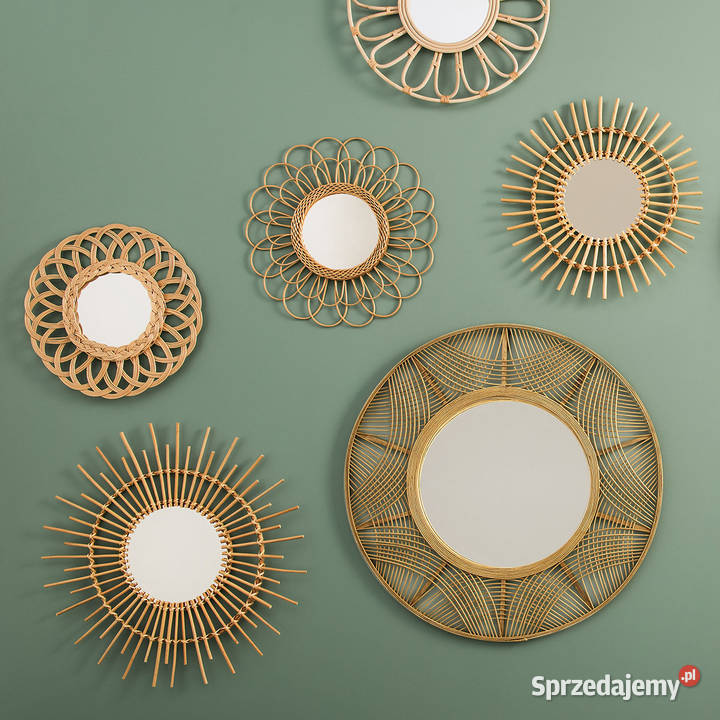 Lustro BOHO wiklinowa oprawa 50 ręcznie plecione Kanie