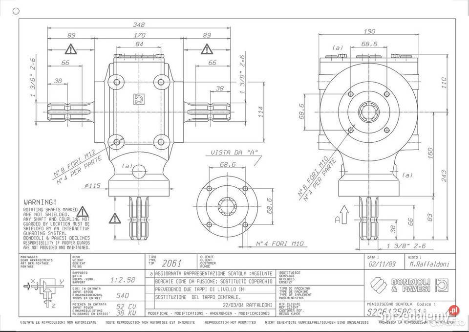 Skrzynia przekładnia kątowa Bondioli Pavesi nieuszkodzony kujawsko-pomorskie Chmielniki