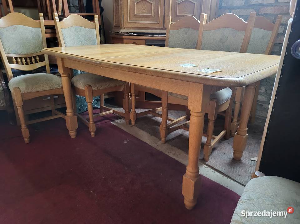 Duży rodzinny stół dębowy z krzesłami z Niemiec Dom i Ogród