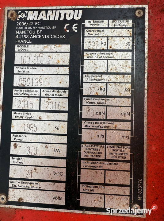 zwyżka podnośnik elektryczny MANITOU 100 SEC Działoszyn