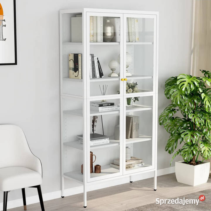 Witryna biała 90x40x180 stal i hartowane szkło Warszawa