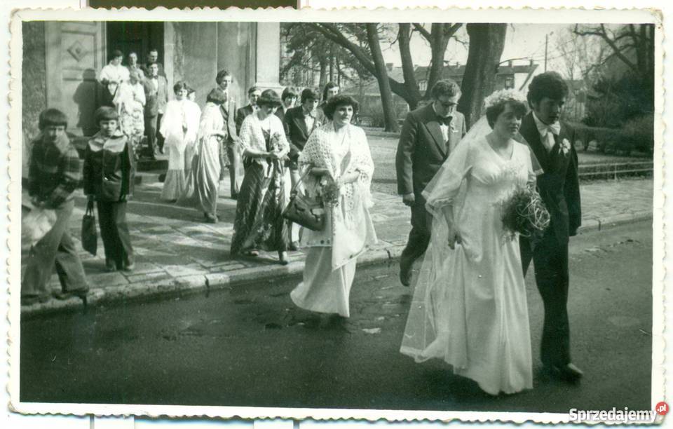 Stare zdjęcie ślub wesele rodzina PRL wielkopolskie Ostrów Wielkopolski