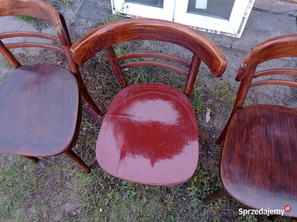 Zabytkowe drewniane krzesła PRL 4 Pionki