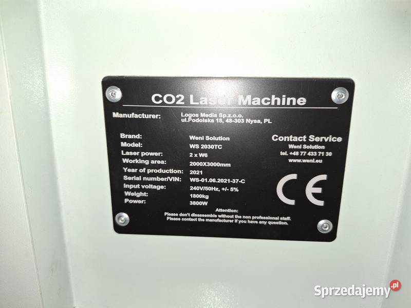 Laser CO2 Weni Solution WS 2030TC 2021 stół mazowieckie Warszawa