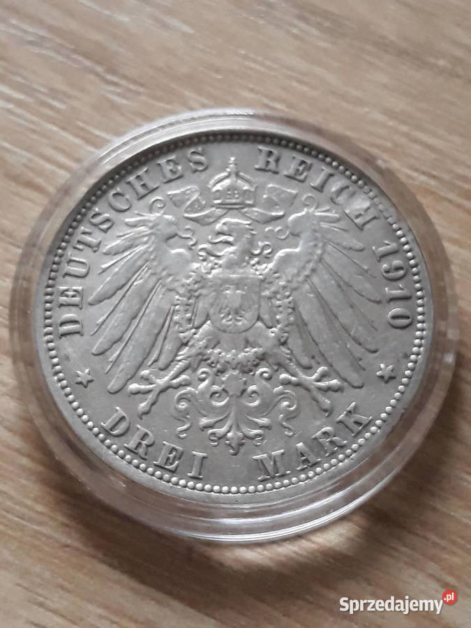 3 Marki Wilhelm II Prusy 1910 r men Aokoło Kolekcje Konin