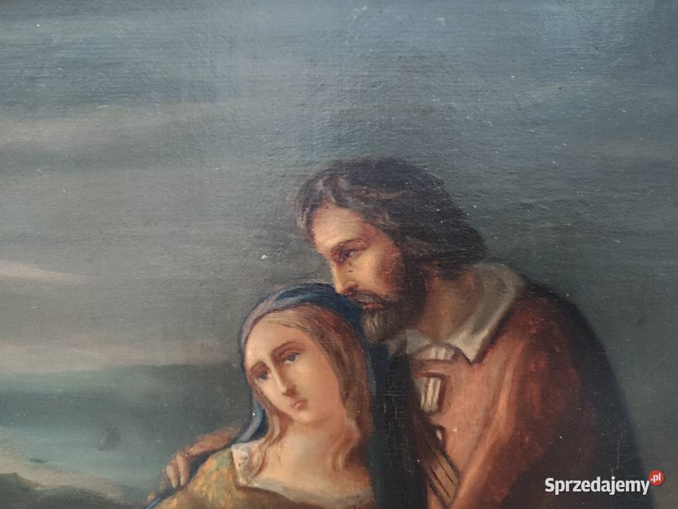 Piękny obraz olejny scena rodzajowa Łódź