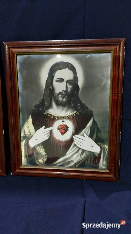 Stary obraz Jezus Serce Jezusa w drewnianej Malarstwo Rokity